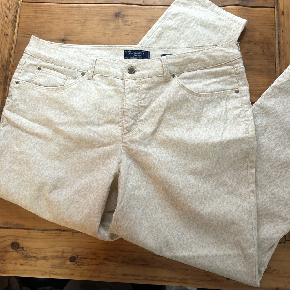 Charter Club Jean Shop White/Gold Patterned Jeans